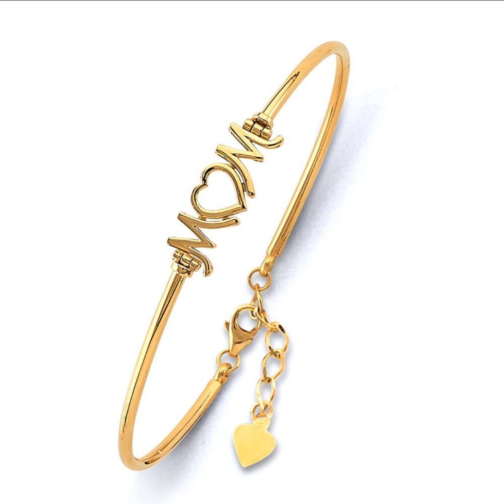 14KT Gold Adjustable "MOM" Oval Bangle